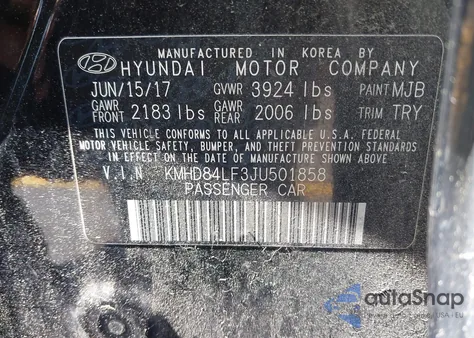 2018 Hyundai Elantra Sel из США, поврежденный, VIN KMHD84LF3JU501858